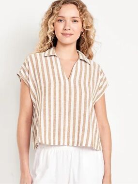 OLD NAVY CROPPED LINEN BLEND POPOVER